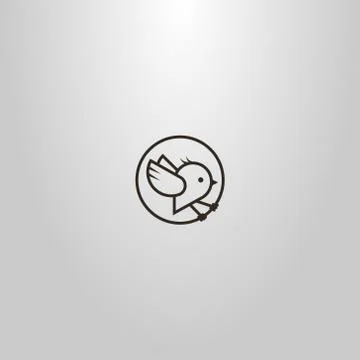  simple vector line art sign of a cartoon little bird in a round frame Illustrazione stock