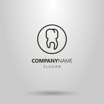 simple vector line art tooth logo in the round frame Stock Illustration