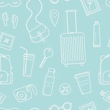 Simple vector line background about travel. Seamless pattern for wrap, package Stock Illustration