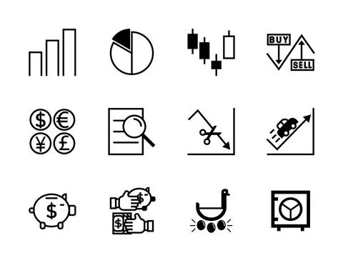 Simple vector line icon of stock market invesment Business and Finance set Stock Illustration