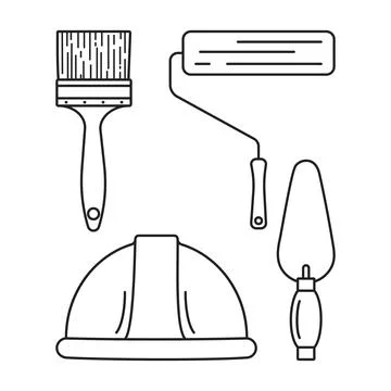 Simple vector line icons. Construction. Structural tools. Protective helmet. 스톡 일러스트