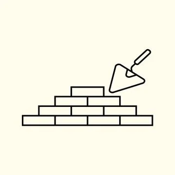 Simple vector linear illustration of a brick wall and a construction wizard,  Stockillustratie