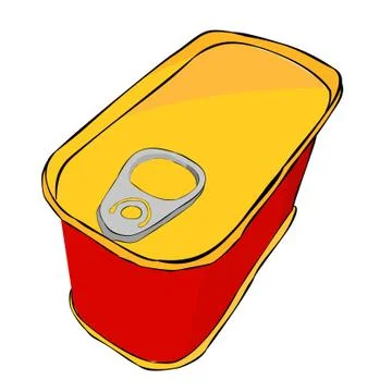 Simple Vector Low Angle Perspective Rectangle Can Red Yellow and Gray hand dr Stock Illustration