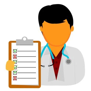 Simple Vector, man Doctor, Holding Checklist Paper, with true and False sign Stock Illustration