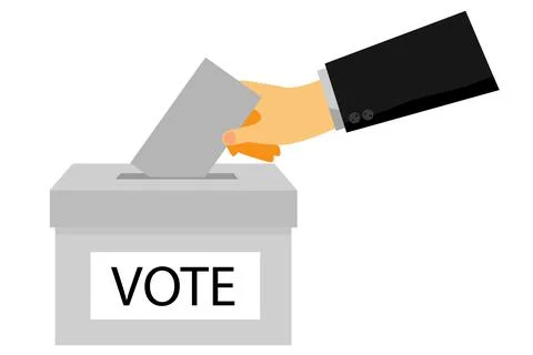 Simple Vector man hand using tuxedo give a paper vote, isolated on white Stock Illustration