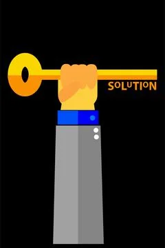 Simple Vector, man holding a key, illustration for finding the solution Stock Illustration