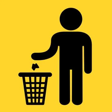 Simple vector of man throwing waste into garbage bin / basket / container Illustrazione stock