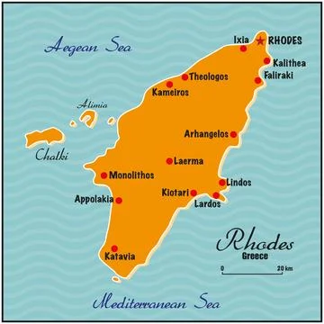 Simple vector map of the Greek island of Rhodes Stock Illustration