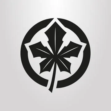 Simple vector maple leaf pictogram in a round frame Stock Illustration