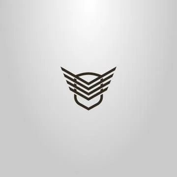 Simple vector modern line art sign of shield with abstract wings on it Stock Illustration