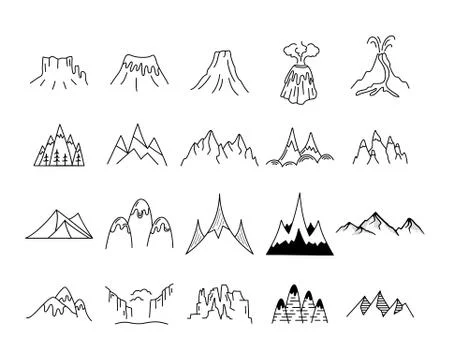 Simple vector mountains icons shapes set. Logo creation kit. Outdoor adventure 스톡 일러스트