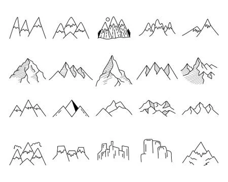Simple vector mountains icons shapes set. Logo creation kit. Outdoor adventure イラスト素材