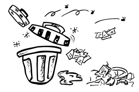 Simple Vector Outline Hand Draw Sketch of Clean and tidy trash bin, at White Ilustración de archivo
