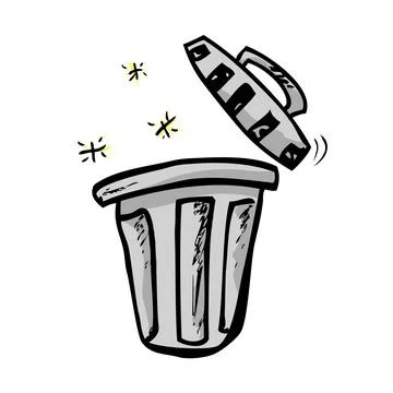 Simple Vector Outline Hand Draw Sketch of Gray Clean and tidy trash bin, at w Ilustración de archivo