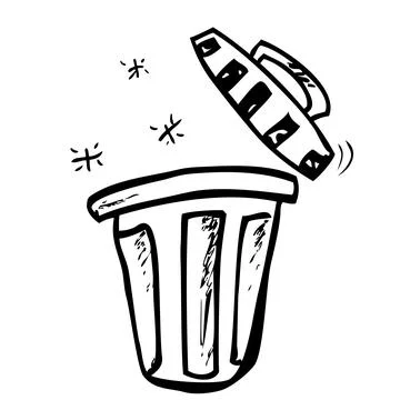 Simple Vector Outline Hand Draw Sketch of Clean and tidy trash bin, at White Ilustración de archivo