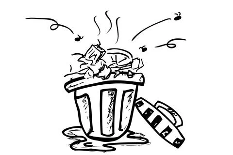 Simple Vector Outline Hand Draw Sketch of dirty stink and nasty trash bin, at Ilustración de archivo