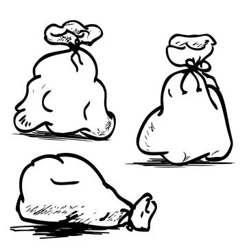 Simple Vector Outline Hand Draw Sketch three tighten plastic trash bag, for y Ilustración de archivo