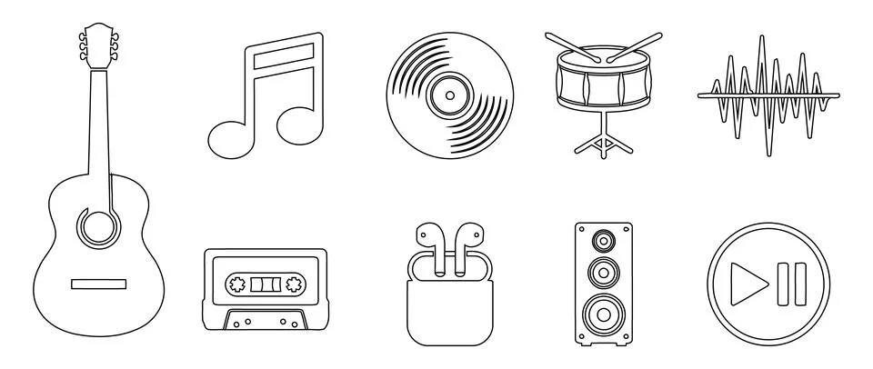 Simple vector outline icons representing various music instruments and digi.. Stock Illustration