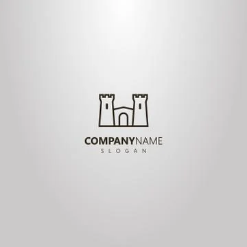 Simple vector outline logo of line art double-towered castle Stock Illustration