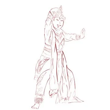 Simple vector outline sketch, Remo Traditional Dancer, from East Java Indones Stockillustratie