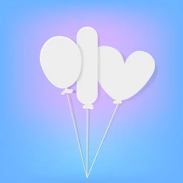 Simple Vector paper cut of three balloon, oval, rectangle and love shape Stock Illustration
