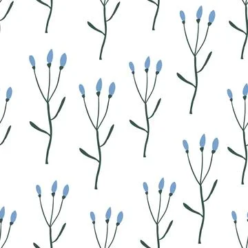 Simple vector pattern with wild plants, simple blue wild flowers pattern on Illustrazione stock