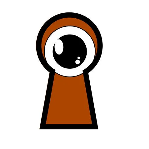 Simple Vector peeking eye from key hole, Isolated on White Illustrazione stock