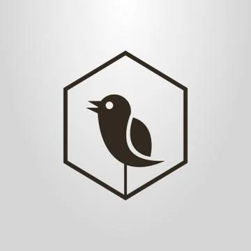 Simple vector pictogram of an abstract singing bird in a hexagon frame Stock Illustration
