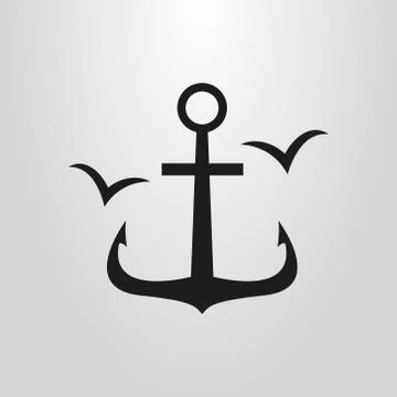 Simple vector pictogram of anchor and seagulls  Stock Illustration