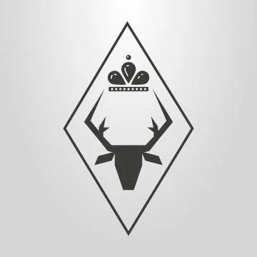 Simple vector pictogram of deer head with a crown in a rhombus frame Stock Illustration