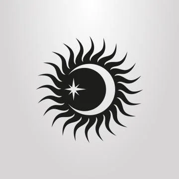 Simple vector pictogram of sun rays, moon and star  Stock Illustration