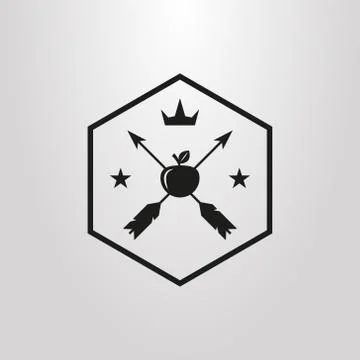 Simple vector pictogram of two arrows hit the apple with stars a Stock Illustration