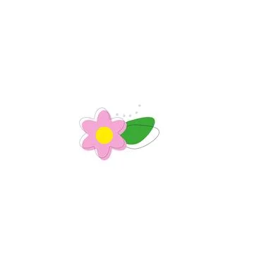 Simple vector of a pink and yellow daisy with a branch and green leaves. Stock Illustration