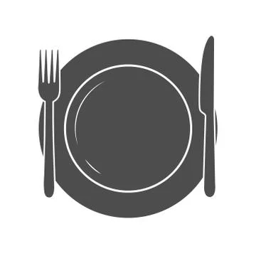 Simple vector plate icon with fork and node, simple design isolated on white Stock Illustration
