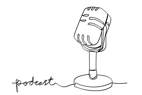 Simple vector podcast microphone single one or continuous line Stock Illustration
