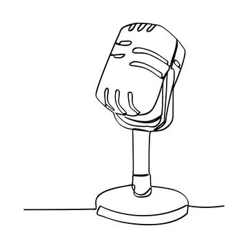 Simple vector podcast microphone single one or continuous line Stock Illustration