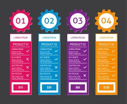 Simple vector product price table design template Stock Illustration