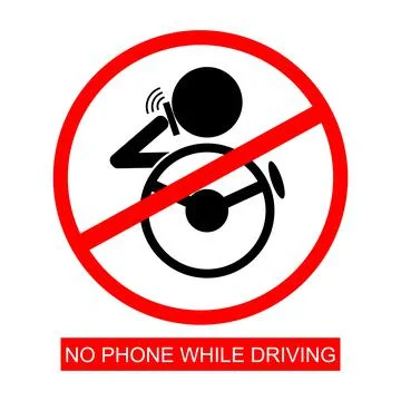 Simple Vector Prohibited Sign, No Phone While Driving, Isolated on White Stock Illustration