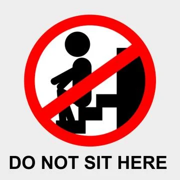 Simple vector prohibition sign, do not sit here at gray background Illustrazione stock