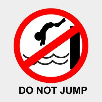Simple vector prohibition sign, do not jump into the pool or water at gray ba Stock Illustration