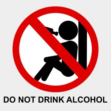 Simple vector prohibition sign, Do Not Drink Alcohol at gray background Stock Illustration