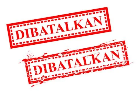 Simple Vector Rectangle Grunge Red Rubber Stamp, Dibatalkan or Cancelled in i Stock Illustration