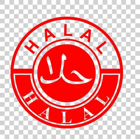 Simple Vector Red Circle Stamp Sign Halal, allowed to eat and drink in islam  Stock Illustration
