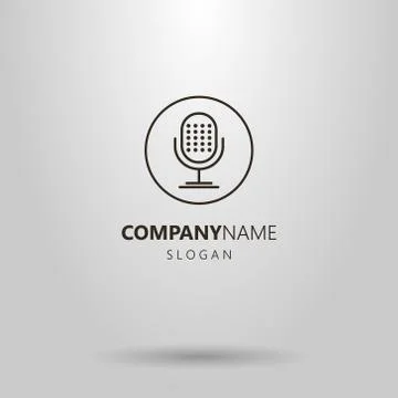 Simple vector retro style microphone logo in the round frame Illustrazione stock