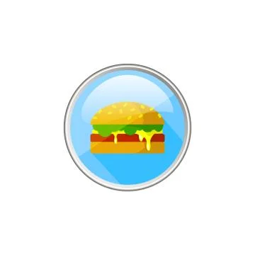 Simple vector round glass icon of flat art burger Stock Illustration