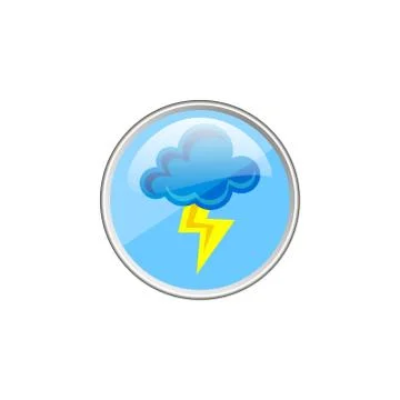 Simple vector round glass icon of cloud and lightning Stock Illustration