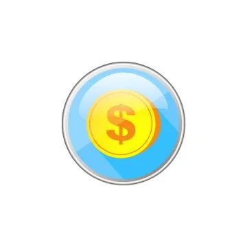 Simple vector round glass icon of gold coin with a dollar sign Иллюстрация