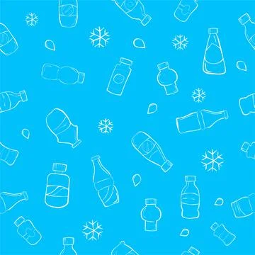 Simple Vector Seamless Background Blue Doodle of Soft Drink Bottles Illustrazione stock