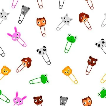 Simple Vector Seamless Background Breast Pin with Cute Animals  Face Stock Illustration
