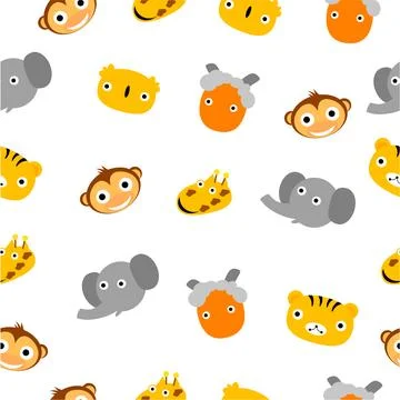 Simple Vector Seamless Background Cute Animals  Face Иллюстрация